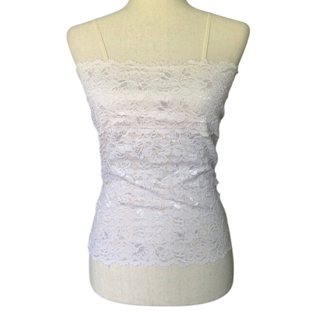 Rue21 Lace Cami Tank Top M Y2K Revival Ivory Floral Stretch Feminine Festival